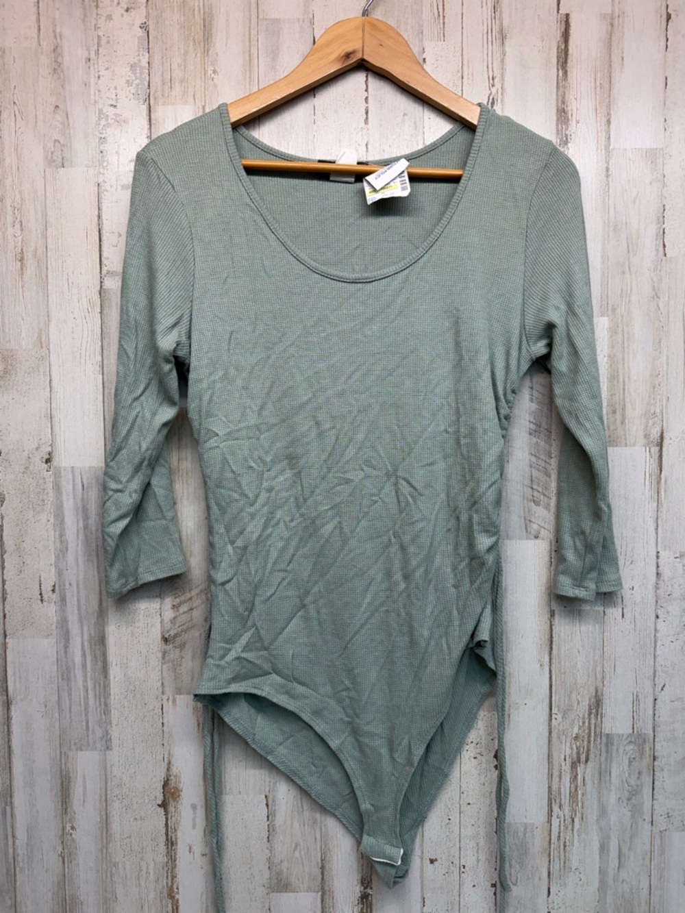 Adara Womens Bodysuit Large NWT Green Waffle Knit Long Sleeve